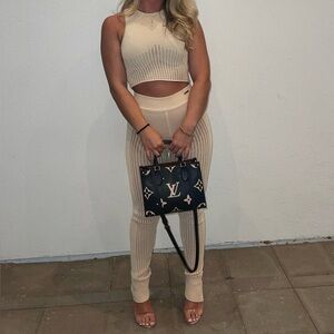 Maniere De Voir Cream Ribbed Jumpsuit
